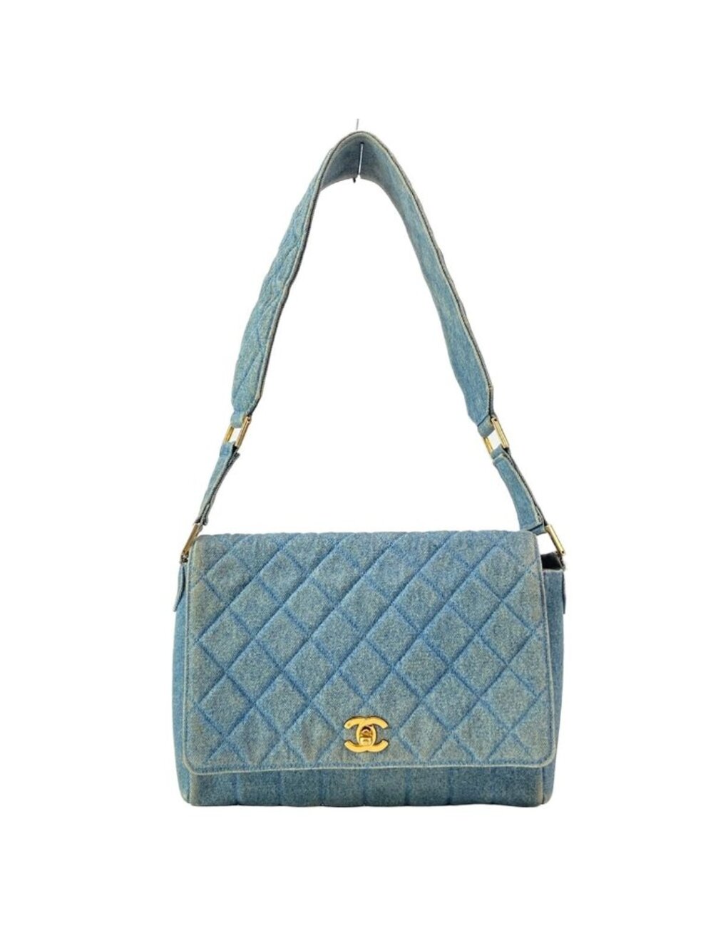 Chanel Shoulder Bag Quilted Blue Gold